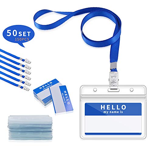 Gimars [50 SETS] ID Badge Holder/tarjeta identificativa colgante y funda tarjeta identificación horizontal para conferencias Eventos Empleados Exposiciones Grupo Actividad (azul 50 set)