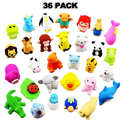 Gomas de Borrar Animal 36PCS Juguete Desmontable Mini Lápiz de Goma Conjunto de Borrador para Niños Regalo fiesta de cumpleaños Navidad oficina Escuela Papeleria Suministros