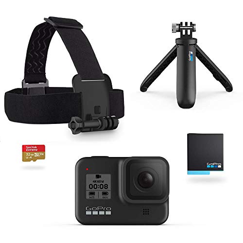 GoPro Kit HERO8 Black - incluye Shorty, correa para la cabeza, batería de repuesto y tarjeta de memoria de 32 GB GoPro Kit HERO8 Black - incluye Shorty, correa para la cabeza, batería de repuesto y tarjeta de memoria de 32 GB