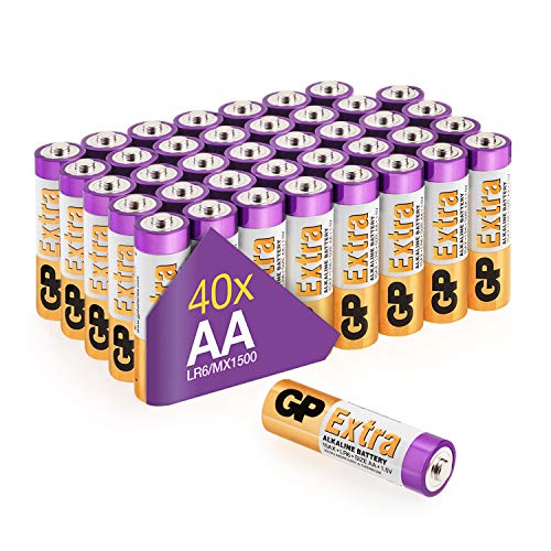 GP - Pack de 40 Pilas AA Alcalinas | Capacidad y duración excepcional | 1,5V LR06 - Mignon - MN1500-15A - AM3 GP - Pack de 40 Pilas AA Alcalinas | Capacidad y duración excepcional | 1,5V LR06 - Mignon - MN1500-15A - AM3