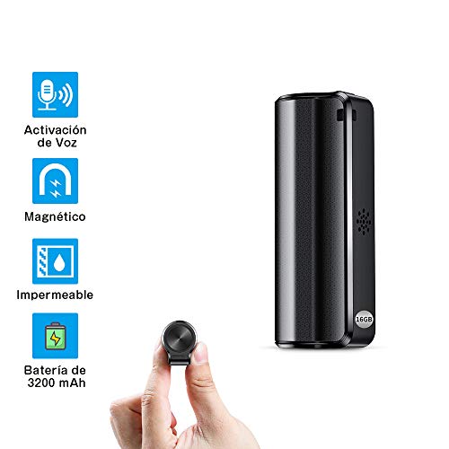 Grabadora de Voz, Mini Grabadora de Voz Espía de 16 GB con Activación por Voz- Duración de la Batería de 19 Días, Grabadora a Prueba de Agua, Un Botón para Grabar/Guardar, Recargable Grabadora de Voz, Mini Grabadora de Voz Espía de 16 GB con Activación por Voz- Duración de la Batería de 19 Días, Grabadora a Prueba de Agua, Un Botón para Grabar/Guardar, Recargable