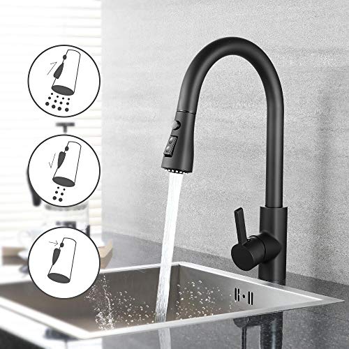 Grifo de Cocina Negro Dalmo, DAKF8F Grifo Cocina Extraible con Caño Giratorio de 3 Modos de Rociado Rociador Desplegable, Manija única de Arco Alto Extraiga Acero Inoxidable Grifo de Cocina sin Plomo Grifo de Cocina Negro Dalmo, DAKF8F Grifo Cocina Extraible con Caño Giratorio de 3 Modos de Rociado Rociador Desplegable, Manija única de Arco Alto Extraiga Acero Inoxidable Grifo de Cocina sin Plomo
