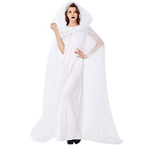 Halloween White Ghost Traje De Novia Lady Ghost Cloak Falda Larga Mascarada Fiesta De Disfraces Cosplay Vampiro,White,M