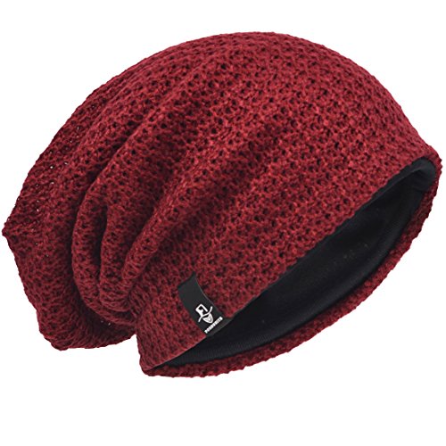 Hombre Gorro de Punto Slouch Beanie Knit Invierno Verano Hat (Burdeos)
