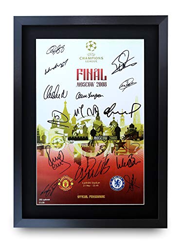 HWC Trading A3 FR Manchester United 2008 Champions League Final Programme póster del Equipo Firmado por el Equipo de Regalo Enmarcado A3 Impreso Fútbol Regalos Impresión Fotografía