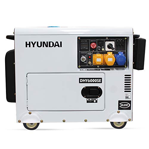HYUNDAI HY-DHY6000SE, Generador Diesel Pro Monofásico Insonorizado, 5.2 W, 230 V, blanco/negro