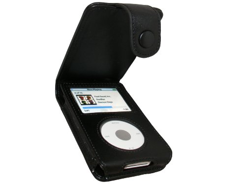 iGadgitz U0131 Funda Cuero Libro Case Compatible con Apple iPod Classic 80GB/120GB - Negro