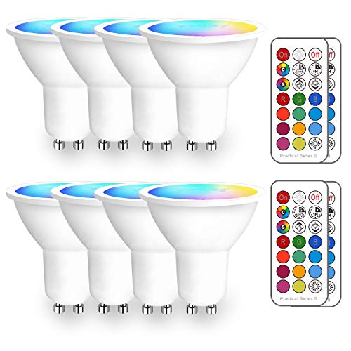 iLC Bombilla LED Foco GU10 Colores RGBW Bombillas spot Cambio de Color Regulable Blanco Cálido 2700k Casquillo - RGB 12 Colore - Control remoto Incluido - Equivalente de 40 Watt (Pack de 8)