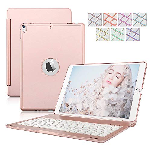 iPad 9.7 2017/2018 Funda de Teclado, Aluminio Dingrich Funda Bluetooth inalámbrico 7 LED retroiluminado Funda Teclado+ Protector de Pantalla + Lápiz óptico,para Apple iPad 9.7 2017/2018