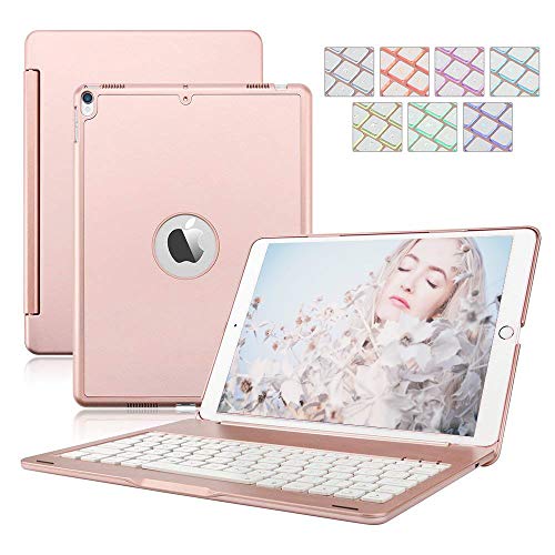 iPad 9.7 2017/2018 Funda de Teclado, Aluminio Dingrich Funda Bluetooth inalámbrico 7 LED retroiluminado Funda Teclado+ Protector de Pantalla + Lápiz óptico,para Apple iPad 9.7 2017/2018