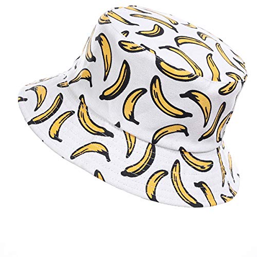 Jazmiu - Sombrero unisex divertido con dibujos de frutas, sombrero de pescador para actividades al aire libre, reversible Ba Blanco Taille unique