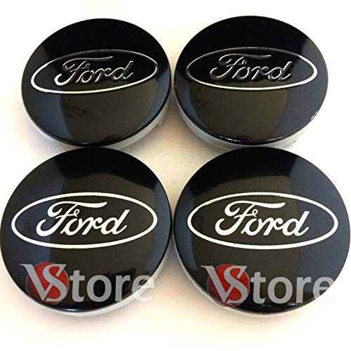 Juego de 4 tapas de Llantas Mediados De Buje 54 mm protectora Negro/Plata Logo Cilindro de nadadores KA Kuga Fusion Fiesta Enfoque Mondeo Galaxy C-Max S-Max y otros modelos …