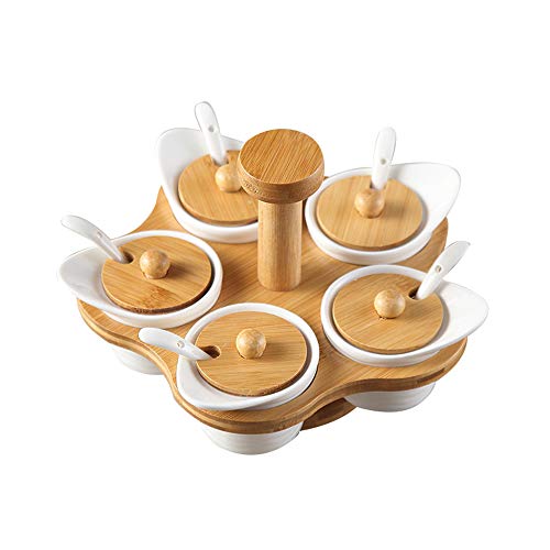 Juego de recipientes de almacenamiento de frascos de perfume, juego de cocina de cerámica, giratorio, 5 piezas. Juego de frascos de especias, adecuado para pimiento/salero/blanco Juego de recipientes de almacenamiento de frascos de perfume, juego de cocina de cerámica, giratorio, 5 piezas. Juego de frascos de especias, adecuado para pimiento/salero/blanco