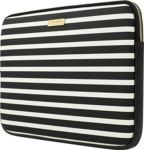 Kate Spade New York Printed Sleeve Funda para, por Ejemplo, Apple MacBook/iPad Pro/Microsoft Surface - Blanco/Negro [Universal 13" I Cremallera Dorada I Acolchada] - KSMB-012-FSQBC