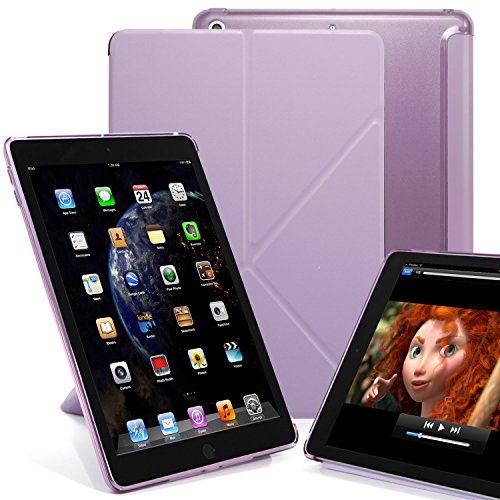 KHOMO Funda Púrpura Violeta Carcasa para Apple iPad 9.7 2018 y 2017 - Dual Origami Semi Transparente con Soporte Multiposición y Smart Cover - Purple