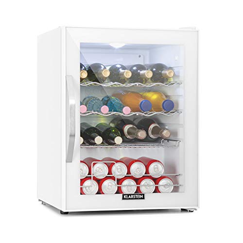 Klarstein Beersafe XL Quartz - Refrigerador de bebidas, Nevera, 60 litros de capacidad, Eficiencia energética de clase A++, Puerta frontal de vidrio, Iluminación interior, Diseño compacto, Blanco