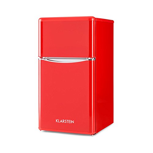 Klarstein Monroe Red 2020 Edition - Nevera con congelador, Frigorífico combi, Minibar, Capacidad total 85 L, 40 dB, Estantes de cristal, Eficiencia energética clase A+, Estilo vintage, Rojo