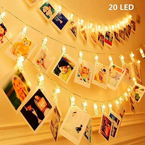 KNONEW 20 LED Photo Clip cuerda luces- 2,4 Metros LED luces para decoración Foto colgante, notas, obras de arte (blanco cálido)
