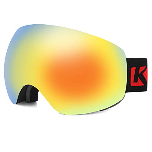 KUTOOK Gafas De Esquí Snowboard Nieve para Hombre Mujer Adultos Anti Niebla Máscara Gafas De Ventisca Snow Ski Esquiar Doble Capa Lente 100% UV400 Protección(Rojo)