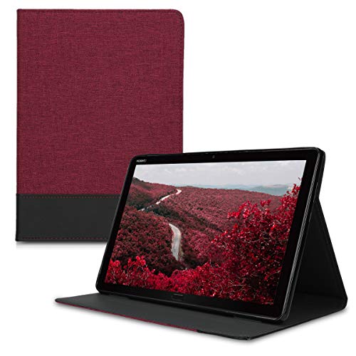 kwmobile Funda Compatible con Huawei MediaPad M5 Lite 10 -Carcasa de Tela para Tablet con Soporte en Rojo Oscuro/Negro