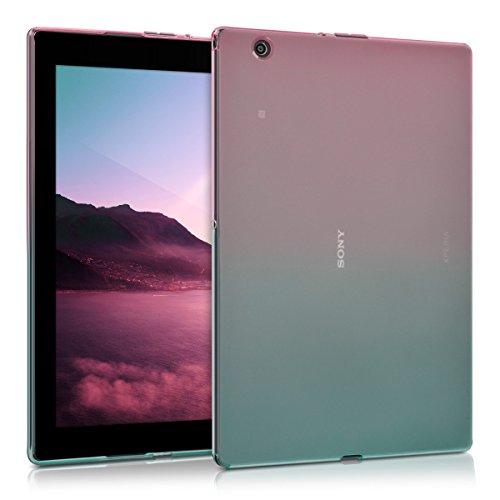 kwmobile Funda Compatible con Sony Xperia Tablet Z4 - Carcasa Trasera para Tablet de TPU - Bicolor Rosa Fucsia/Azul/Transparente