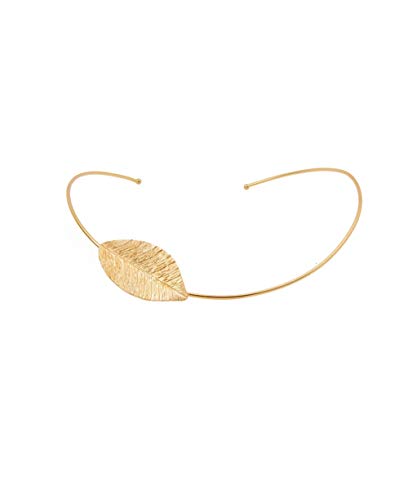La Bonne Étoile -Gargantilla rígida Ajustable bañada en Oro de 18kt con Detalle de Hoja - Joyas para Mujer