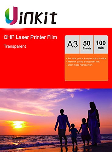 Lámina para retroproyector A4 y A3, para impresora láser y fotocopiadora. Lámina transparente de Uinkit A3 x 50 Sheets Lámina para retroproyector A4 y A3, para impresora láser y fotocopiadora. Lámina transparente de Uinkit A3 x 50 Sheets