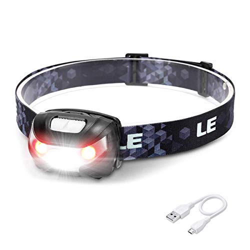 LE Linterna Frontal USB Recargable, 5 Modos de Luz, con Luz Roja, Ligera Elástica, para Ciclismo, Running, Correr, Deporte Nocturno LE Linterna Frontal USB Recargable, 5 Modos de Luz, con Luz Roja, Ligera Elástica, para Ciclismo, Running, Correr, Deporte Nocturno