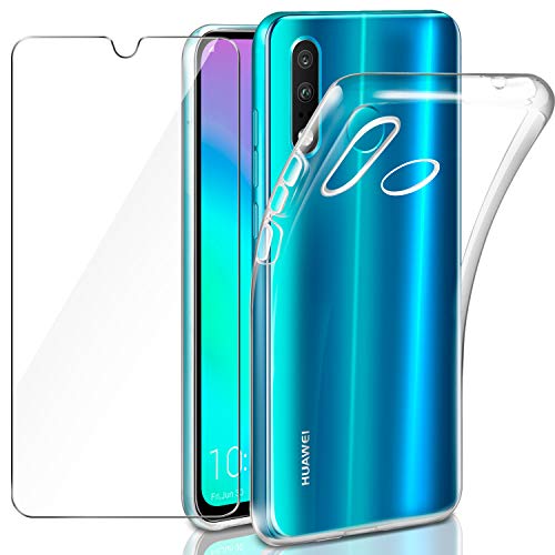 Leathlux Funda Huawei P30 Lite / P30 Lite New Edition + Cristal Protector de Pantalla, Transparente P30 Lite TPU Silicona [Funda+Vidrio Templado] Protector de Pantalla Dureza Carcasas Huawei P30 Lite