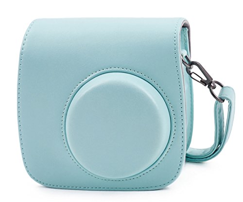 Leebotree Funda Compatible con Instax Mini 9 / Mini 8 8+ Cámara Instantánea, Bolsa de Transporte Fabricada en Cuero, Dispone de Una Correa de Proteger y Bolsillo (Azul Hielo)