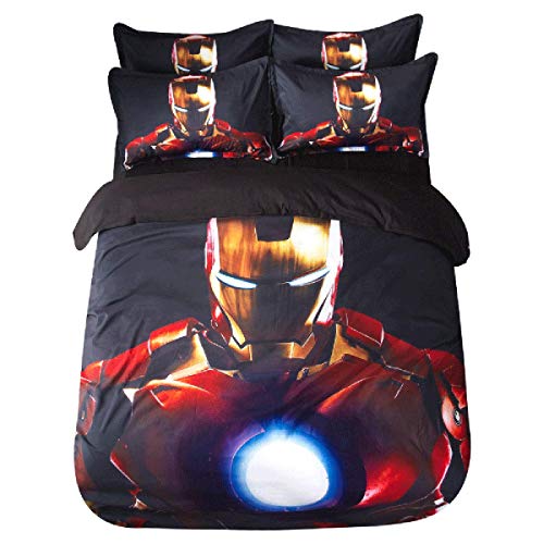 Leezeshaw - Juego de Funda de edredón con Dos Fundas de Almohada, diseño de Iron Man de Marvel Superheroes para niños y Adultos (sin edredón), algodón Mixto, Iron?Man, Superking