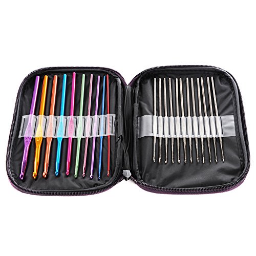 LIHAO Juego de Agujas de Ganchillo de Aluminio y con Estuche (22 Unidades) LIHAO Juego de Agujas de Ganchillo de Aluminio y con Estuche (22 Unidades)