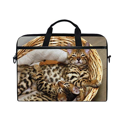 LOSNINA 15-15.6 Inch Bolsa de Ordenador,Pequeños Gatos De Bengala En La Cesta Mimoso Gatitos De Pura Raza F,Nuevo Patrón de impresión portátil Hombro Bolsa maletín portátil de Ordenador portátil Caso