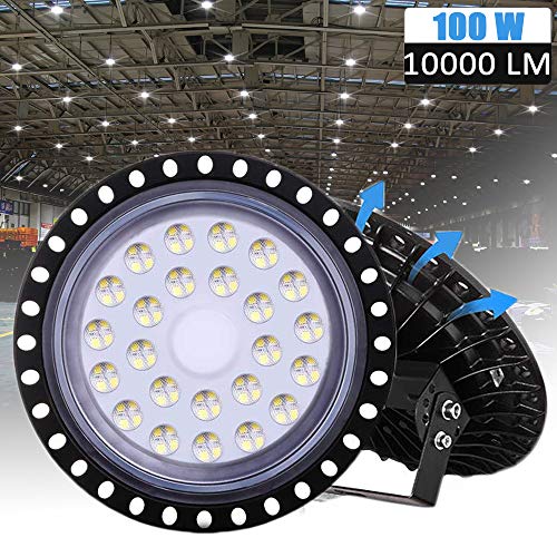 LTPAG 100W UFO Lámpara Alta Bahía, 220V 10000LM Lámpara Industrial, 120° 6000K Luz Blanco Frío, IP65 Impermeable Foco Trabajo LED para Taller, Gimnasio, Nave, Sótano, Garaje, Pared o Techo de Fábrica