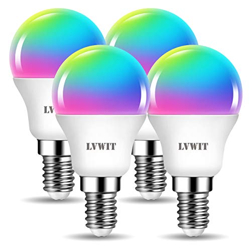 LVWIT Bombillas LED Golf E14 RGB Inteligente WiFi 5W 470 Lm, Lámpara Regulable Multicolor Bombilla Funciona con Alexa, Google Home Assistant y Smart Life/Tuya App, P45 Equivalente a 40W RGB, 4 Pcs. LVWIT Bombillas LED Golf E14 RGB Inteligente WiFi 5W 470 Lm, Lámpara Regulable Multicolor Bombilla Funciona con Alexa, Google Home Assistant y Smart Life/Tuya App, P45 Equivalente a 40W RGB, 4 Pcs.