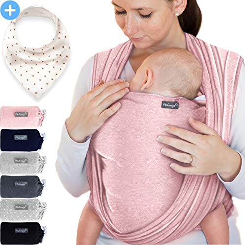 Makimaja - Portabebés rosa - portabebés de alta calidad para recién nacidos y bebés hasta 15 kg - hecho de algodón suave - incluye bolsa para guardar y babero