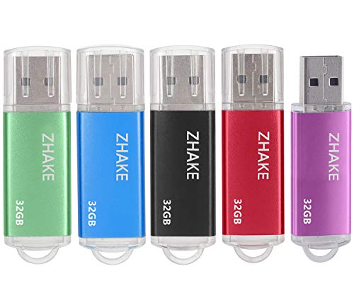 Memorias USB 5 Piezas 32GB 2.0 USB Stick Flash Drive PenDrive con Indicado (32GB Verde Púrpura Rojo Negro Azul)
