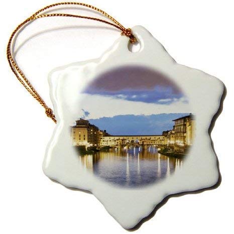 Mesllings - Adorno Decorativo para Colgar (cerámica, 3 Pulgadas, diseño del Puente de Vecchio, Italia/Florencia/Río Arno/Ponte Vecchio, diseño de Copo de Nieve, 3 Pulgadas