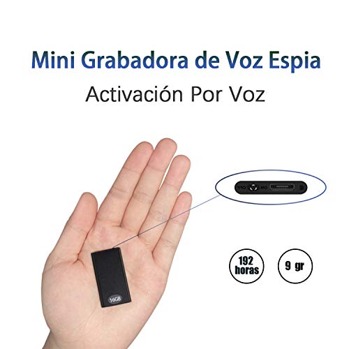 Mini espía grabadora de Voz H+Y con activación por Voz, Memoria de 16 GB, Recargable por USB y Funciones MP3, Ideal para Clases, reuniones, entrevistas, hasta 192 Horas