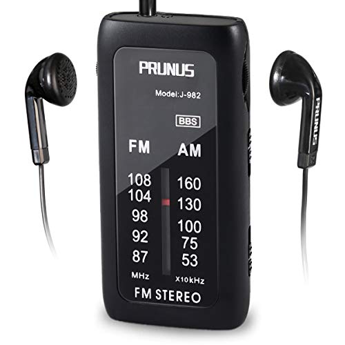 Miniradio de Bolsillo portátil PRUNUS J-982. Modo FM/Am, con BBS y Modo Stereo (Incluye Auriculares Gratis). Funciona con Pilas alcalinas (AAA)