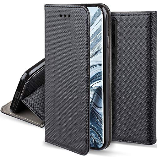 Moozy Funda para Xiaomi Mi 10 y Xiaomi Mi 10 Pro, Negra - Flip Cover Smart Magnética con Soporte y Cartera para Tarjetas