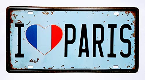 MR Placa de matricula Vintage I Love Paris 30 x 15 cm