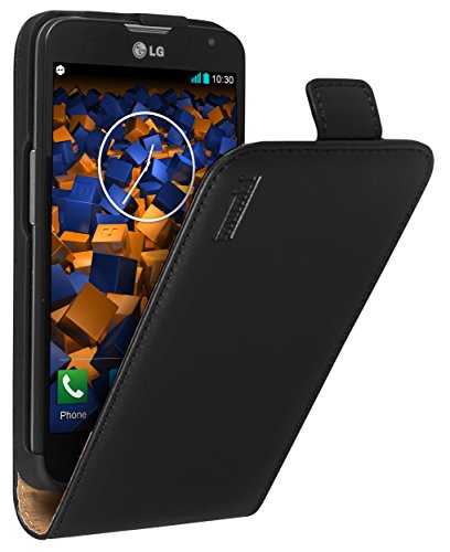 mumbi Premium Funda con Tapa de Cuero Real Compatible con LG L65 / L70, Negro