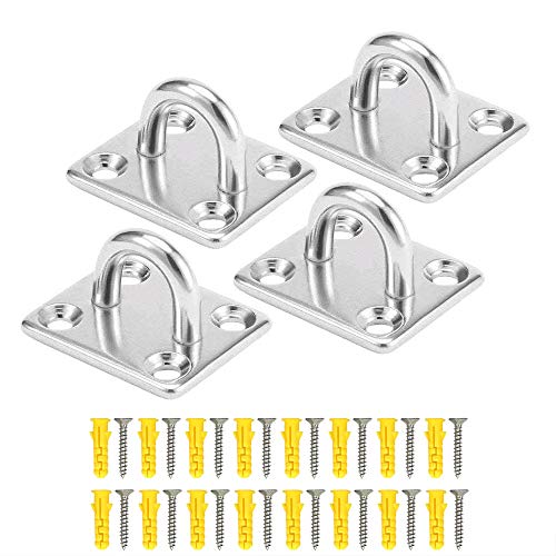 NACTECH 4pcs Placa de Ojo Anillo de Anclaje Acero Inoxidable 304 Anclaje de Pared y Techo Ganchos de Techo para Suspensión Incluye Tornillos y Tapones