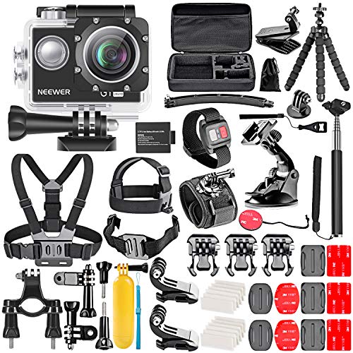 Neewer G1 Ultra HD 4K Cámara de Acción Kit Incluye 12MP,Cámara Sumergible 30m,Cámara Subacuática 170 Grados Sensor de Alta Tecnología WiFi Cámara de Acción con 50-en-1 Accesorios Cámara de Acción Kit