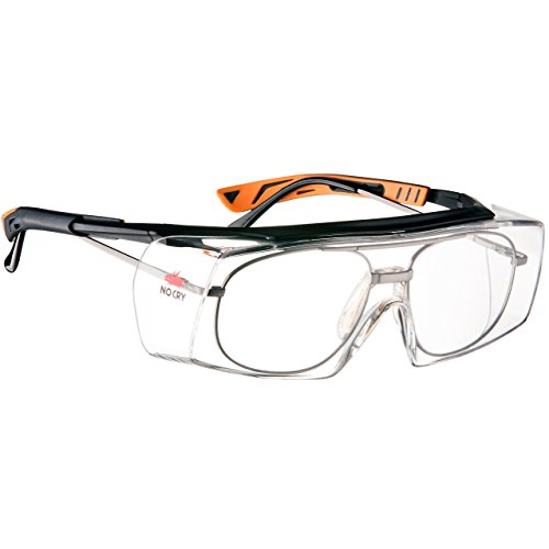 NoCry - Gafas de seguridad con lente óptica anti rasguños - Certificaciones ANSI Z87 y OSHA - varillas ajustables y protección (contra rayos de sol) UV 400 - marco negro y naranja