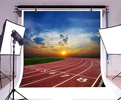 Nuevo 250x180cm Zona de Juegos Fotografía Fondo Atleta Pista o Pista de Atletismo Puesta de Sol Sol Telones de Fondo Fotos Retrato artístico para Adultos Sesión de Fotos Atrezzo