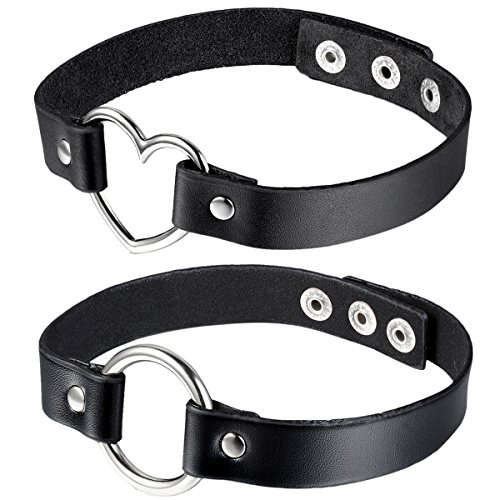 OIDEA Choker Gargantilla Piel Juego de 2 Pcs Estilo Punk Rock Collar Cuero Colgante Botón Ajustable Color Negro Moda Regalo OIDEA Choker Gargantilla Piel Juego de 2 Pcs Estilo Punk Rock Collar Cuero Colgante Botón Ajustable Color Negro Moda Regalo