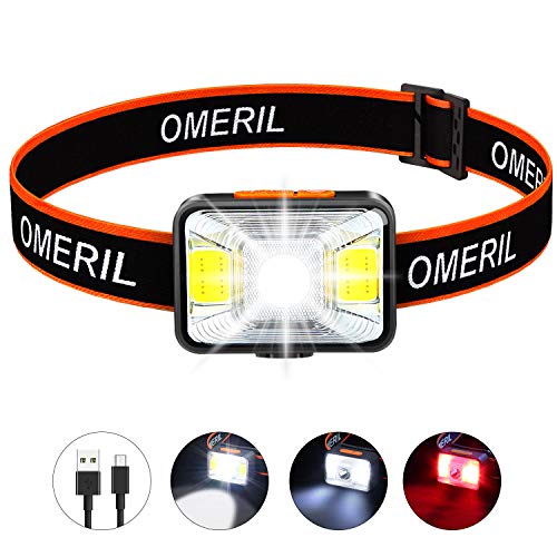 OMERIL Linterna Frontal LED USB Recargable, Linterna Cabeza Super Brillante, 5 Modos de Blanco y Rojo Luz, IPX5 Impermeable Frontal LED para Correr, Acampar, Pescar, Ciclismo, Camping, Niños OMERIL Linterna Frontal LED USB Recargable, Linterna Cabeza Super Brillante, 5 Modos de Blanco y Rojo Luz, IPX5 Impermeable Frontal LED para Correr, Acampar, Pescar, Ciclismo, Camping, Niños