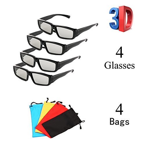 Pack de 4 vidrios polarizados pasivos 3D Unisex para LG Sony Panasonic Todos los televisores 3D pasivos Vidrios de Cine 3D RealD para Ver películas Paquete Familiar Nuevas Lentes polarizadas